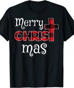 Funny Merry Christmas Shirt Christians Gifts Buffalo Plaid Pajamas T-Shirt