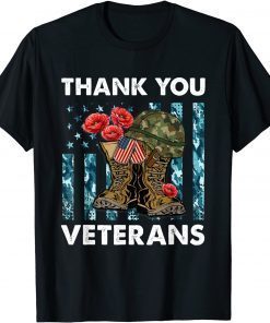 Thank you veterans combat boots poppy flower veteran day T-Shirt