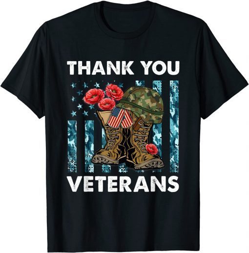 Thank you veterans combat boots poppy flower veteran day T-Shirt