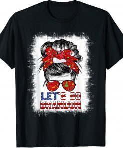 T-Shirt Let’s Go Brandon Messy Bun Girl Christmas Biden Xmas Flag