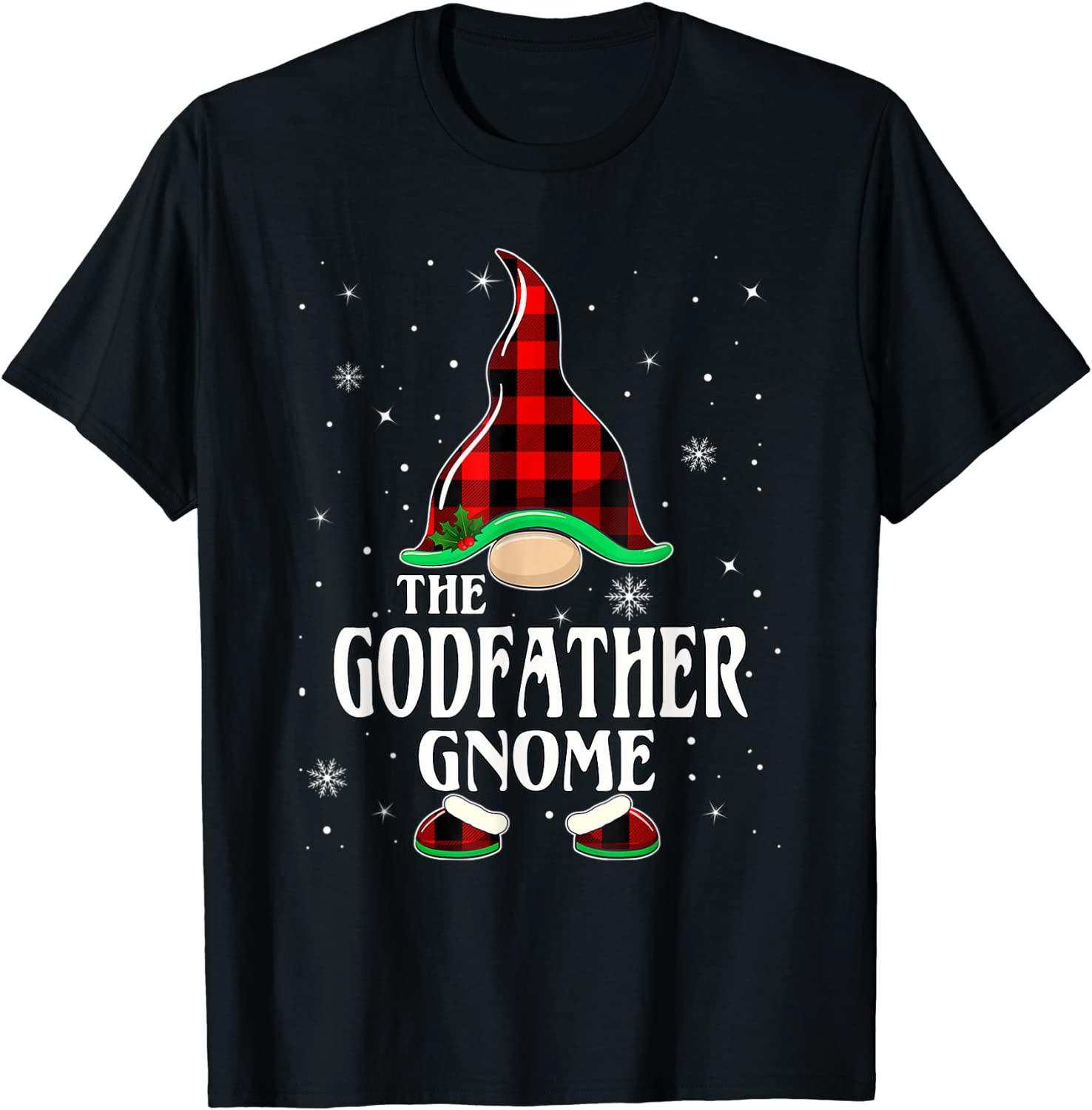 Official Godfather Gnome Buffalo Plaid Matching Family Christmas T-Shirt