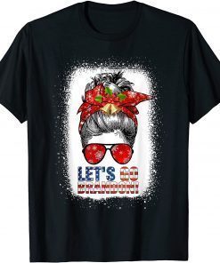 Funny Let’s Go Brandon Messy Bun Girl Christmas Biden US Flag Xmas TShirt