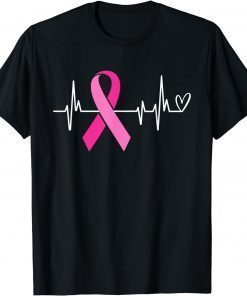 Pink Ribbon Heartbeat Breast Cancer Awareness Gift T-Shirt