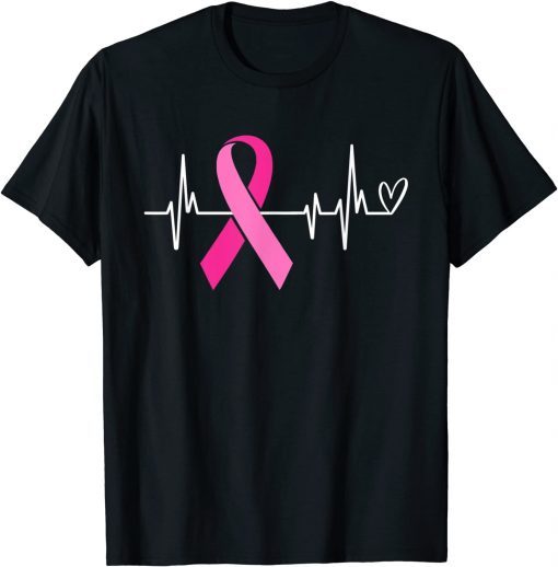 Pink Ribbon Heartbeat Breast Cancer Awareness Gift T-Shirt