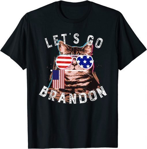 Vintage Cat US Flag Let's go Brandon T-Shirt