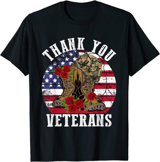 Classic Vintage Thank You Veterans Combat Boots Flower Veterans Day T-Shirt