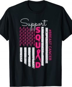 Official support squad us flag with pink breast cancer awareness 2021 T-Shirt