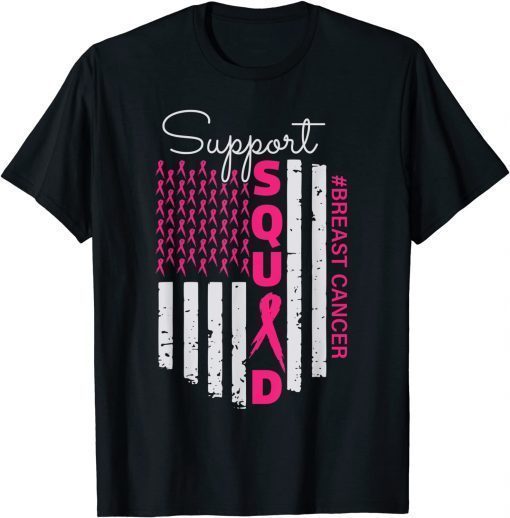 Official support squad us flag with pink breast cancer awareness 2021 T-Shirt