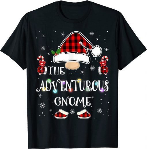 Adventurous Gnome Buffalo Plaid Matching Family Xmas Pajama T-Shirt