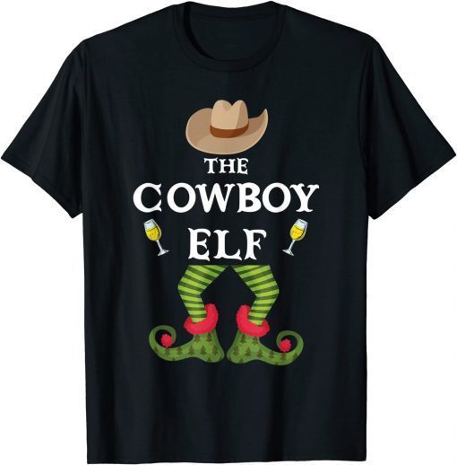 2021 Cowboy Elf Family Christmas Party Funny Pajama Wine Lover T-Shirt