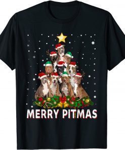 2021 Merry Pitmas Pitbull Dog Ugly Christmas Sweater Tree Dogs T-Shirt