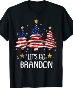Merry Christmas Let's Go Brandon US Flag Three Pine Trees Unisex T-Shirt