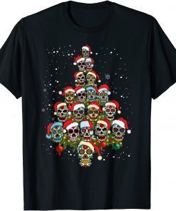 Sugar Skull Christmas Tree with Santa Hat Tee T-Shirt