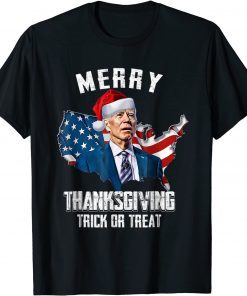 Funny Joe Biden Merry Thanksgiving USA Flag Anti Biden T-Shirt