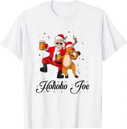 Funny Merry Christmas With Biden Hohoho Joe Reindeer Beer 2022 T-Shirt