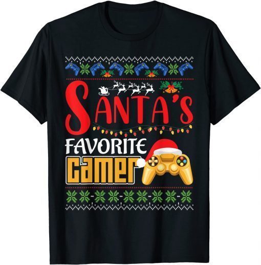 Santa's Favorite Video Game Christmas Pajama Santa Hat Light T-Shirt