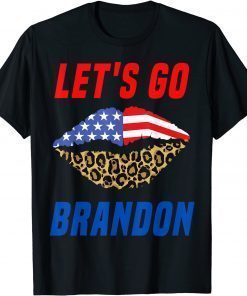 T-Shirt Let's Go Brandon American Flag Leopard Lip Gift