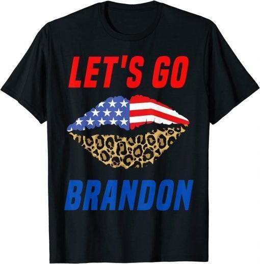 T-Shirt Let's Go Brandon American Flag Leopard Lip Gift