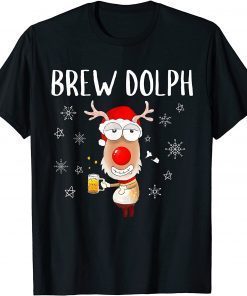 2021 Brew Dolph Funny Rudolph Reindeer Drinking Craft Beer T-Shirt