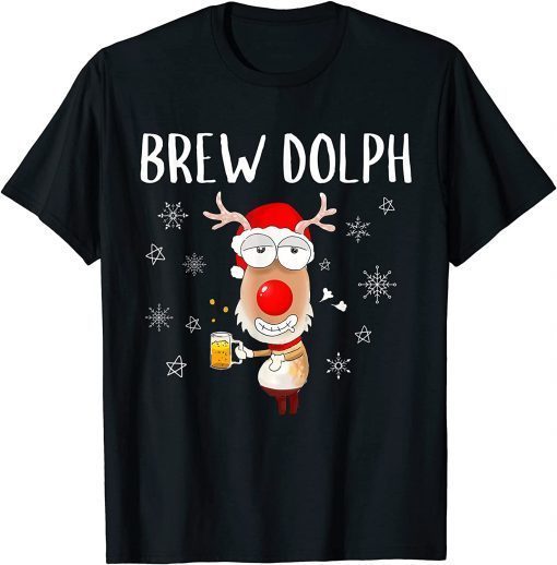 2021 Brew Dolph Funny Rudolph Reindeer Drinking Craft Beer T-Shirt