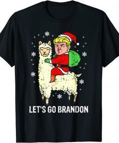 T-Shirt Lets Go Biden Brandon Trump Santa Riding Llama Christmas