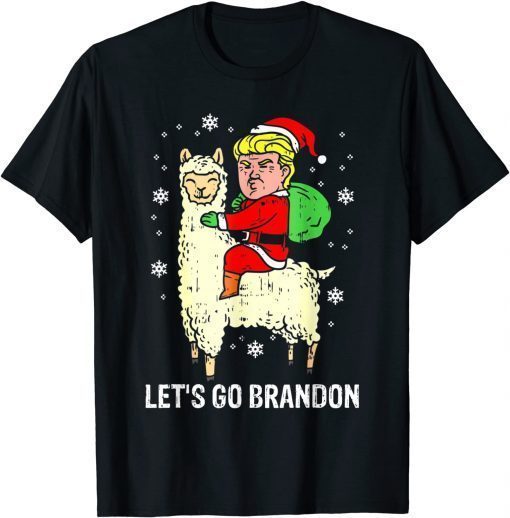 T-Shirt Lets Go Biden Brandon Trump Santa Riding Llama Christmas