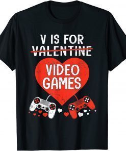 Classic V Is For Video Games Valentines Day Gamer Boy Kids Men T-Shirt