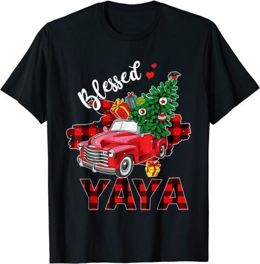 Blessed Yaya Red Truck Xmas Tree Family Matching Christmas Gift T-Shirt