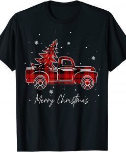 2022 Merry Christmas Buffalo Truck Tree Red Plaid Pajamas Gift Tee Shirts