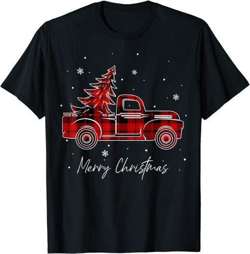2022 Merry Christmas Buffalo Truck Tree Red Plaid Pajamas Gift Tee Shirts