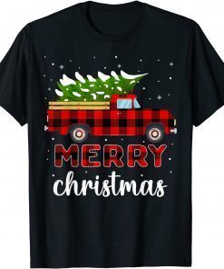 T-Shirt Merry Christmas Buffalo Truck Tree Red Plaid For Men Women