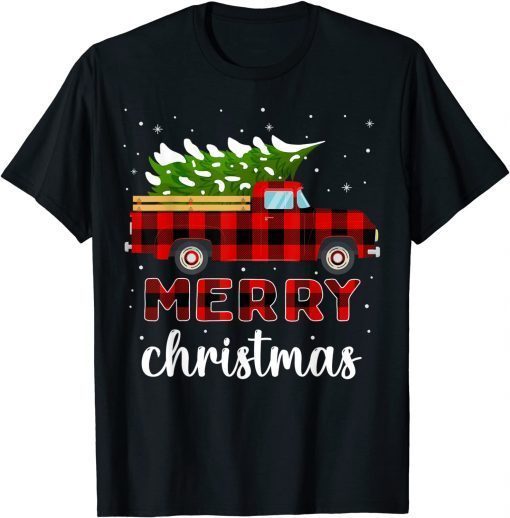 T-Shirt Merry Christmas Buffalo Truck Tree Red Plaid For Men Women