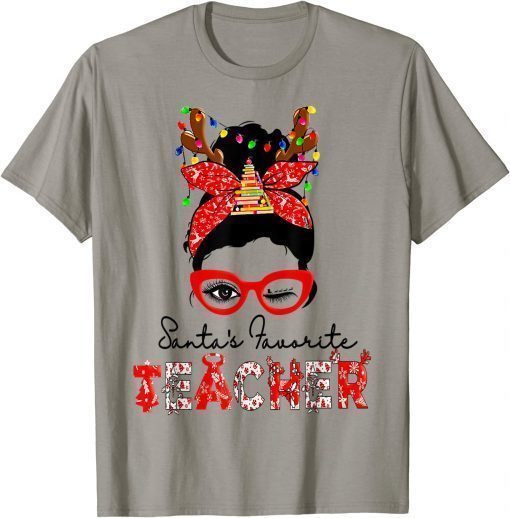 Santa's Favorite Teacher Messy Bun Pajamas Christmas Classic T-Shirt