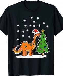 T-Shirt Christmas Brachiosaurus Dinosaur eating a Christmas Tree