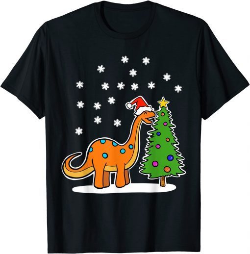 T-Shirt Christmas Brachiosaurus Dinosaur eating a Christmas Tree