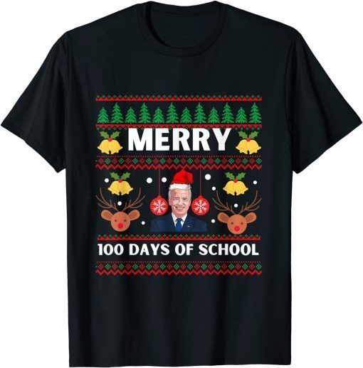 Official Santa Joe Biden merry 100th day's of school Ugly Christmas T-Shirt