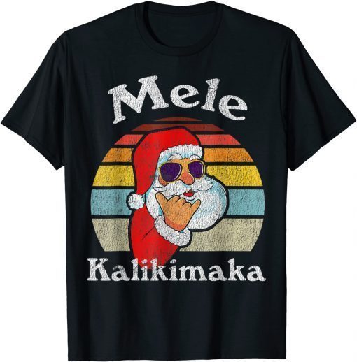 2022 Mele Kalikimaka Retro Christmas Santa Shaka Hawaii T-Shirt