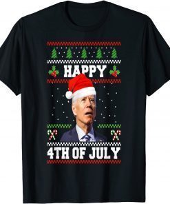 Happy 4th of July Biden Christmas Santa Hat Ugly Sweater T-Shirt