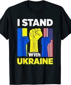 I Stand With Ukraine Support Ukrainian American USA Flag Gift T-Shirt
