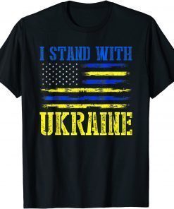 T-Shirt Support I Stand With Ukraine American Ukrainian Flag