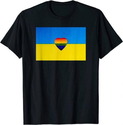 2022 Rainbow Heart Ukrainian Distressed Flag Support Ukraine T-Shirt