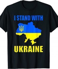 T-Shirt I Stand With Ukraine Map And Ukrainian Flag Gift