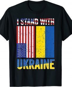 I Stand With Ukraine Support Ukrainian American USA Flag T-Shirt
