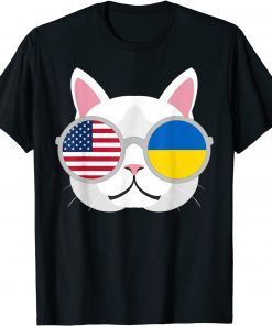 Funny Proud Ukrainian American Cat Ukraine USA Flag Gift T-Shirt