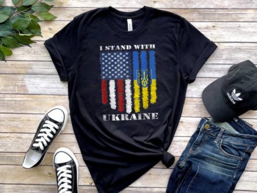 I Stand With Ukraine, Ukraine Flag , American Flag Unisex Shirts