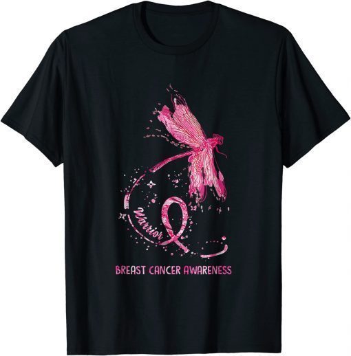 Dragonfly Pink Ribbon Breast Cancer Awareness Warrior T-Shirt