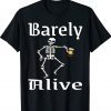 Barely Alive Funny Halloween Skeleton Coffee Drinker Lover Vintage TShirt