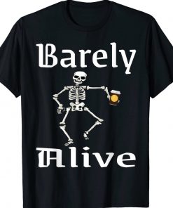 Barely Alive Funny Halloween Skeleton Coffee Drinker Lover Vintage TShirt