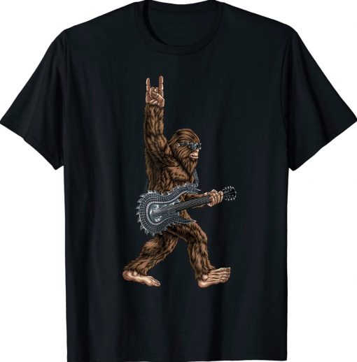 Bigfoot Playing A Dragon Guitar Rock On Sasquatch Big Foot Vintage TShirt