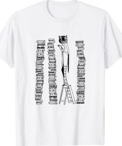 Lady Cat And Stack Of Books Reading Gift T-Shirt